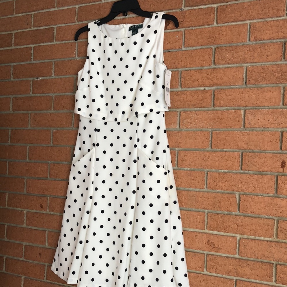 🖤RALPH LAUREN🖤POLKA DOT SLEEVELESS DRESS🖤 - Picture 4 of 8